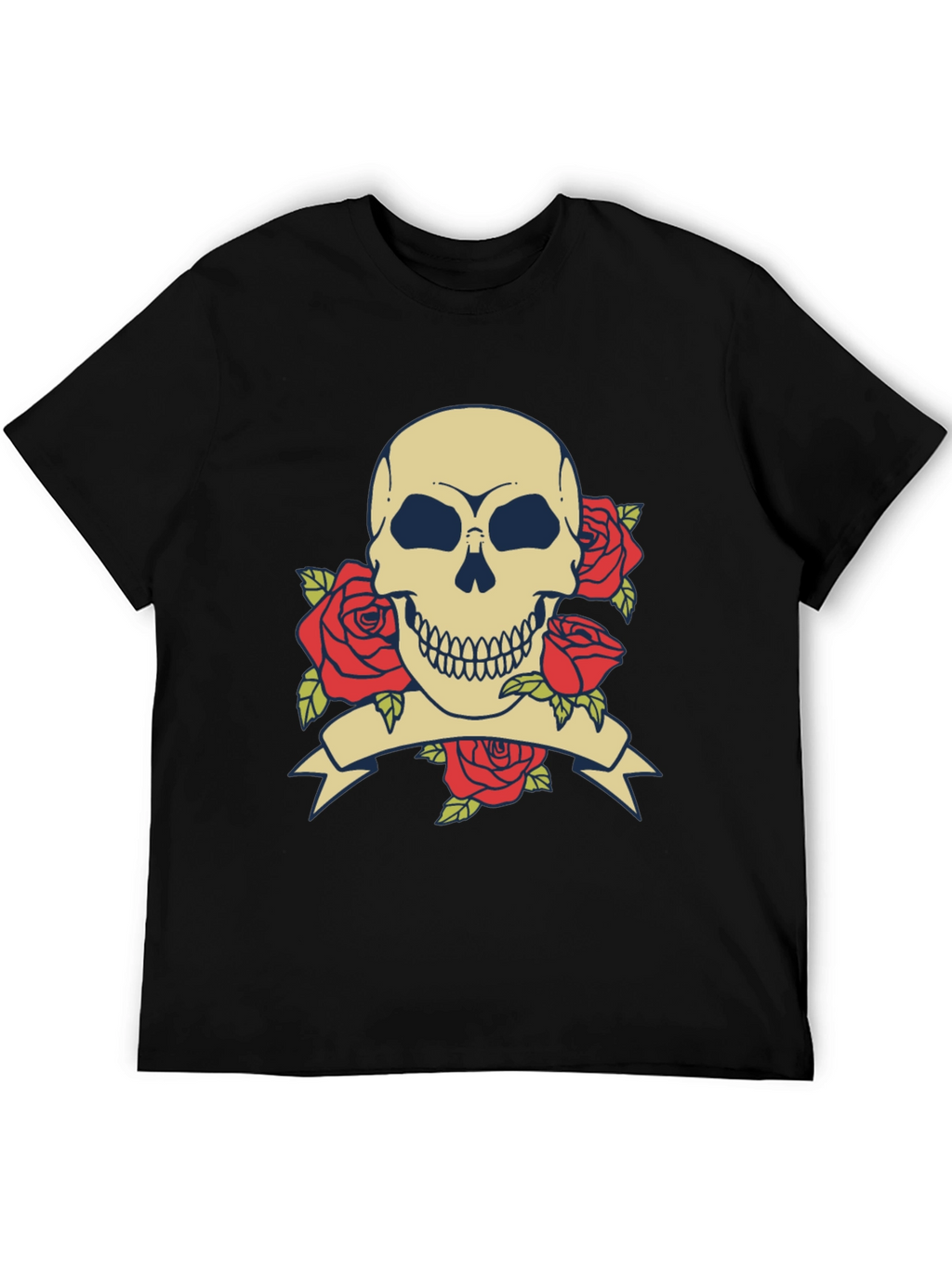 Skull & Roses Graphic Tee - Black Cotton T-Shirt