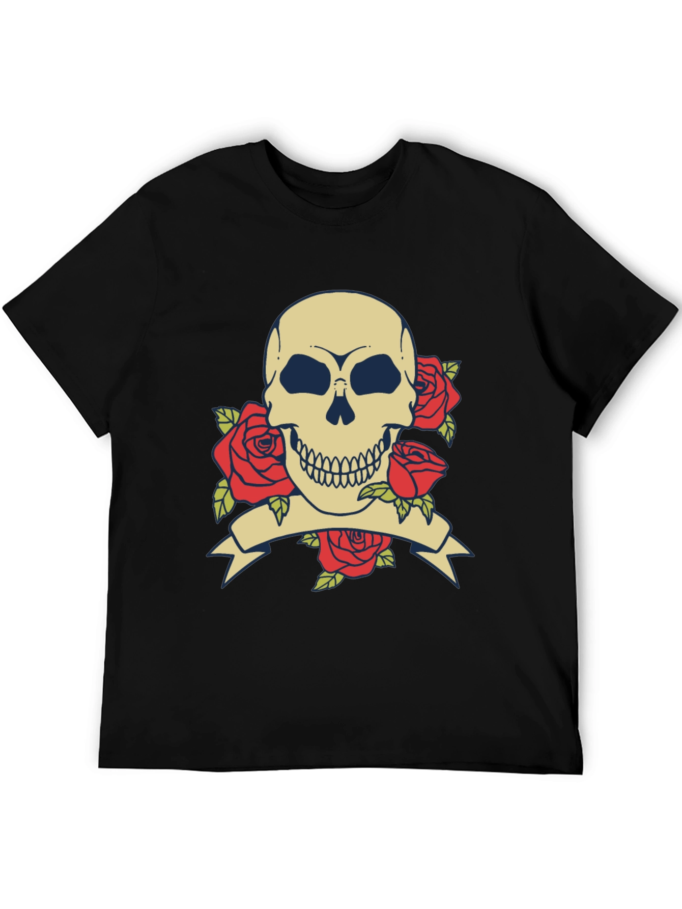 Skull & Roses Graphic Tee - Black Cotton T-Shirt