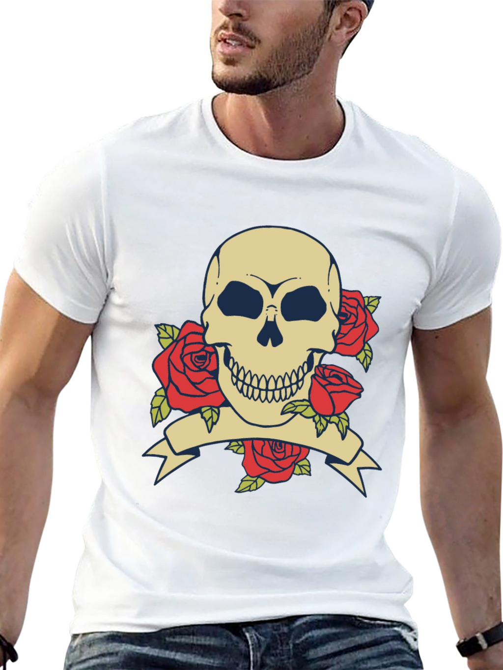 Skull & Roses Graphic Tee - Black Cotton T-Shirt