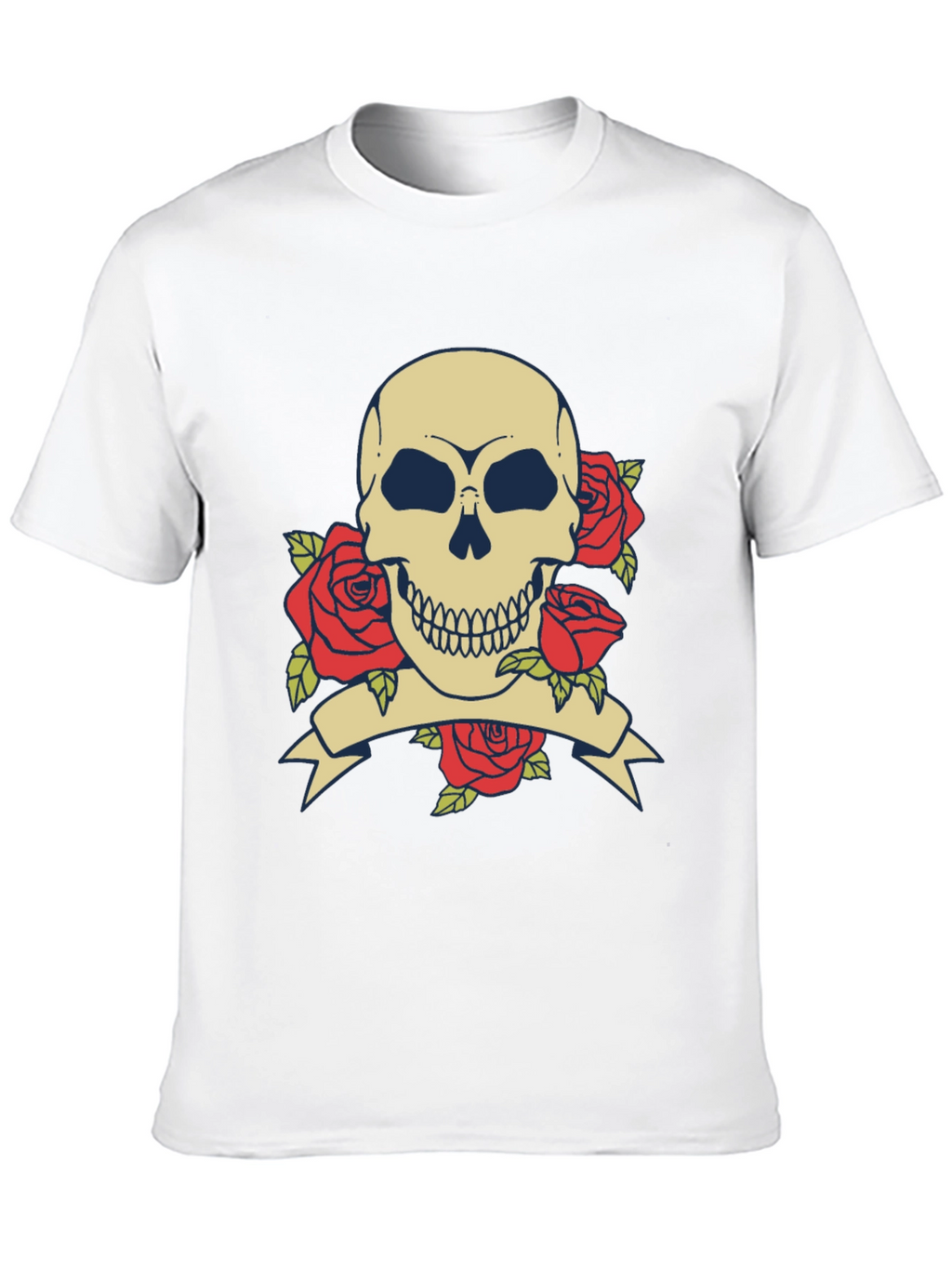Skull & Roses Graphic Tee - Black Cotton T-Shirt