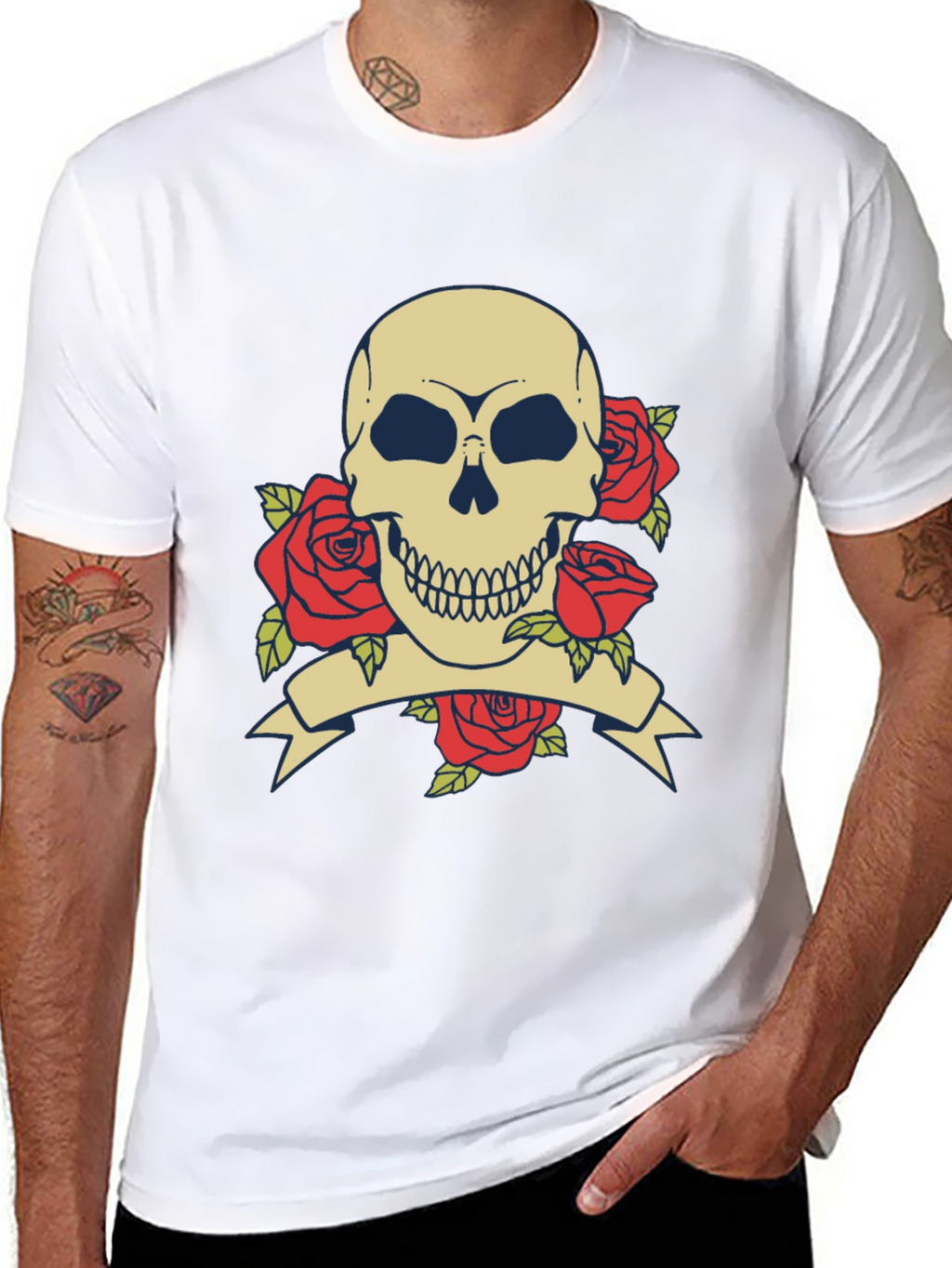 Skull & Roses Graphic Tee - Black Cotton T-Shirt