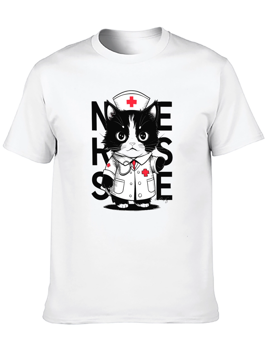 Nurse Cat T-Shirt - Unisex Black Tee