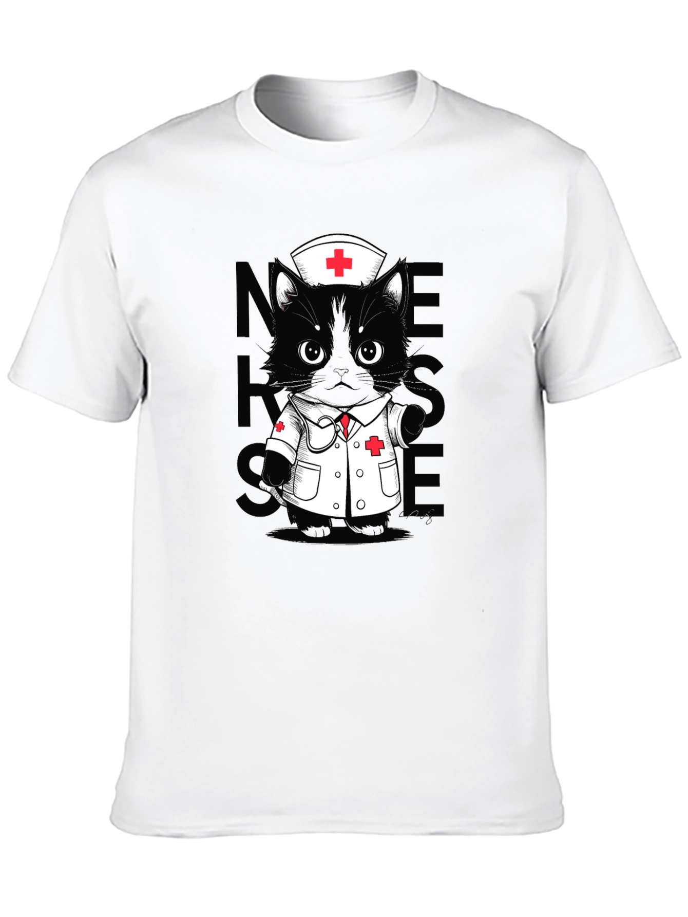 Nurse Cat T-Shirt - Unisex Black Tee