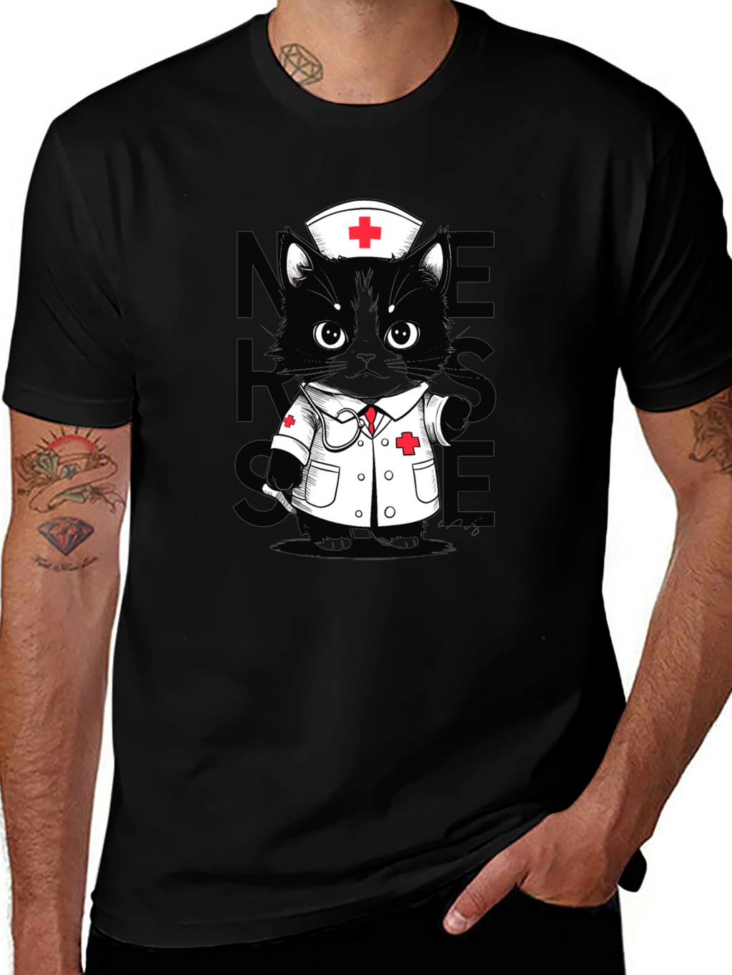 Nurse Cat T-Shirt - Unisex Black Tee