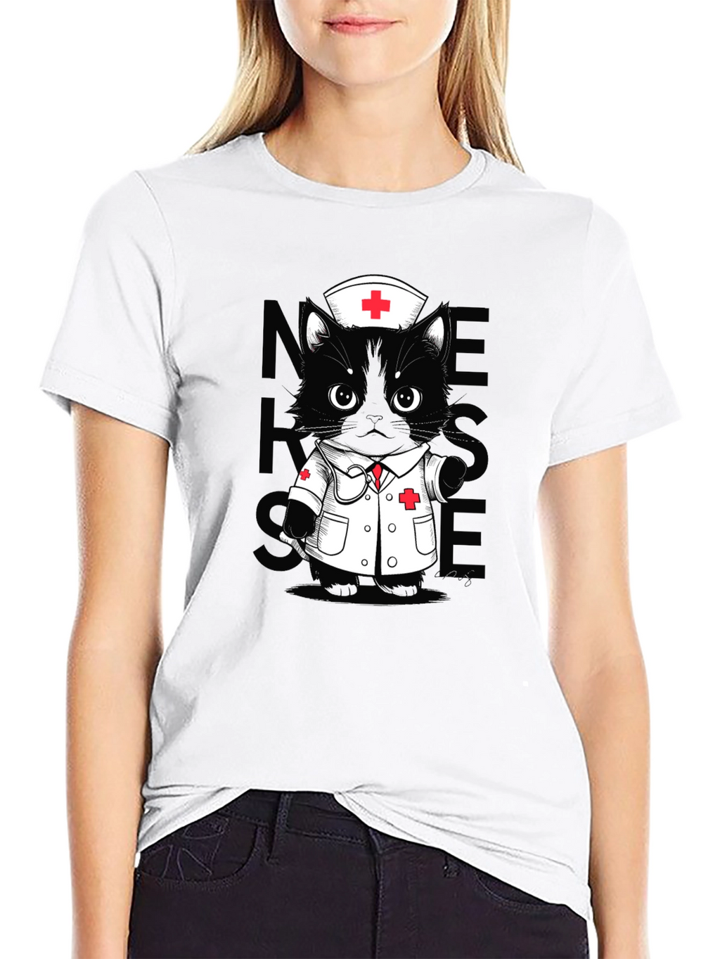 Nurse Cat T-Shirt - Unisex Black Tee