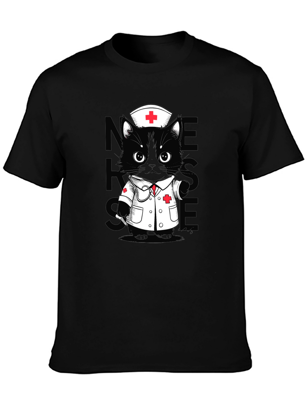 Nurse Cat T-Shirt - Unisex Black Tee