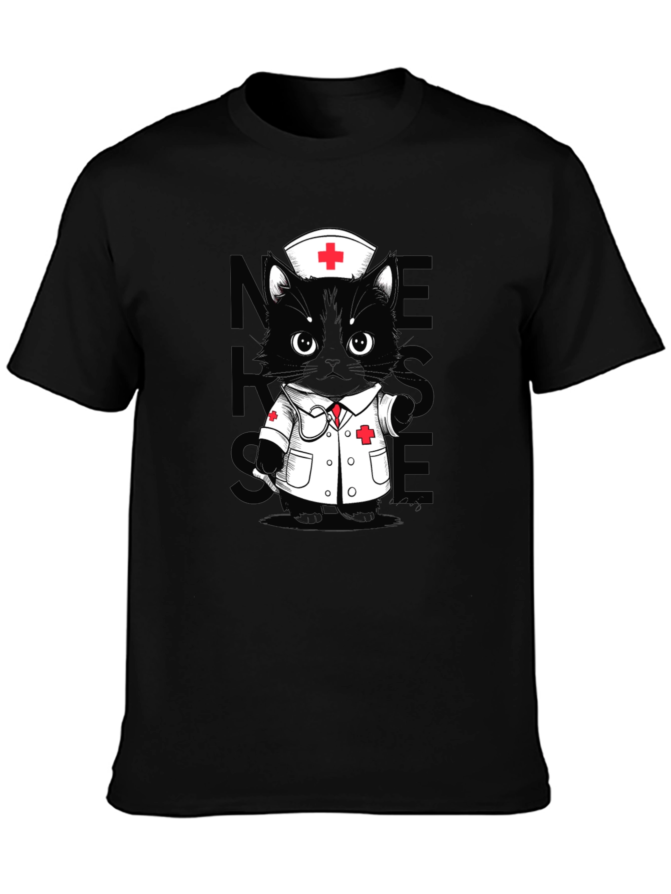 Nurse Cat T-Shirt - Unisex Black Tee