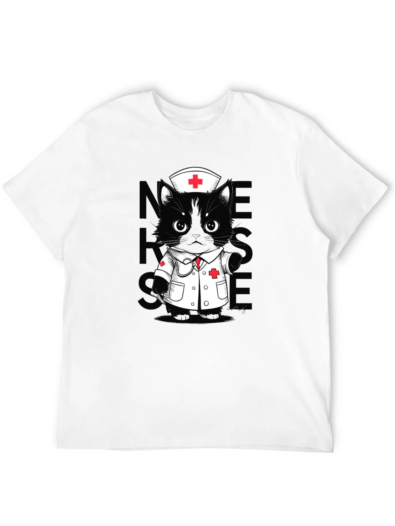 Nurse Cat T-Shirt - Unisex Black Tee