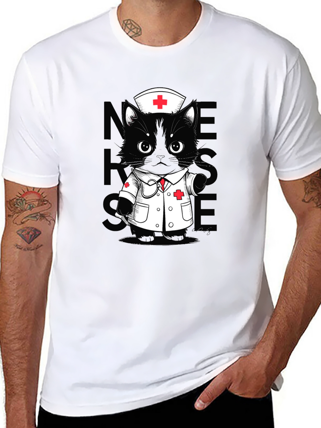Nurse Cat T-Shirt - Unisex Black Tee