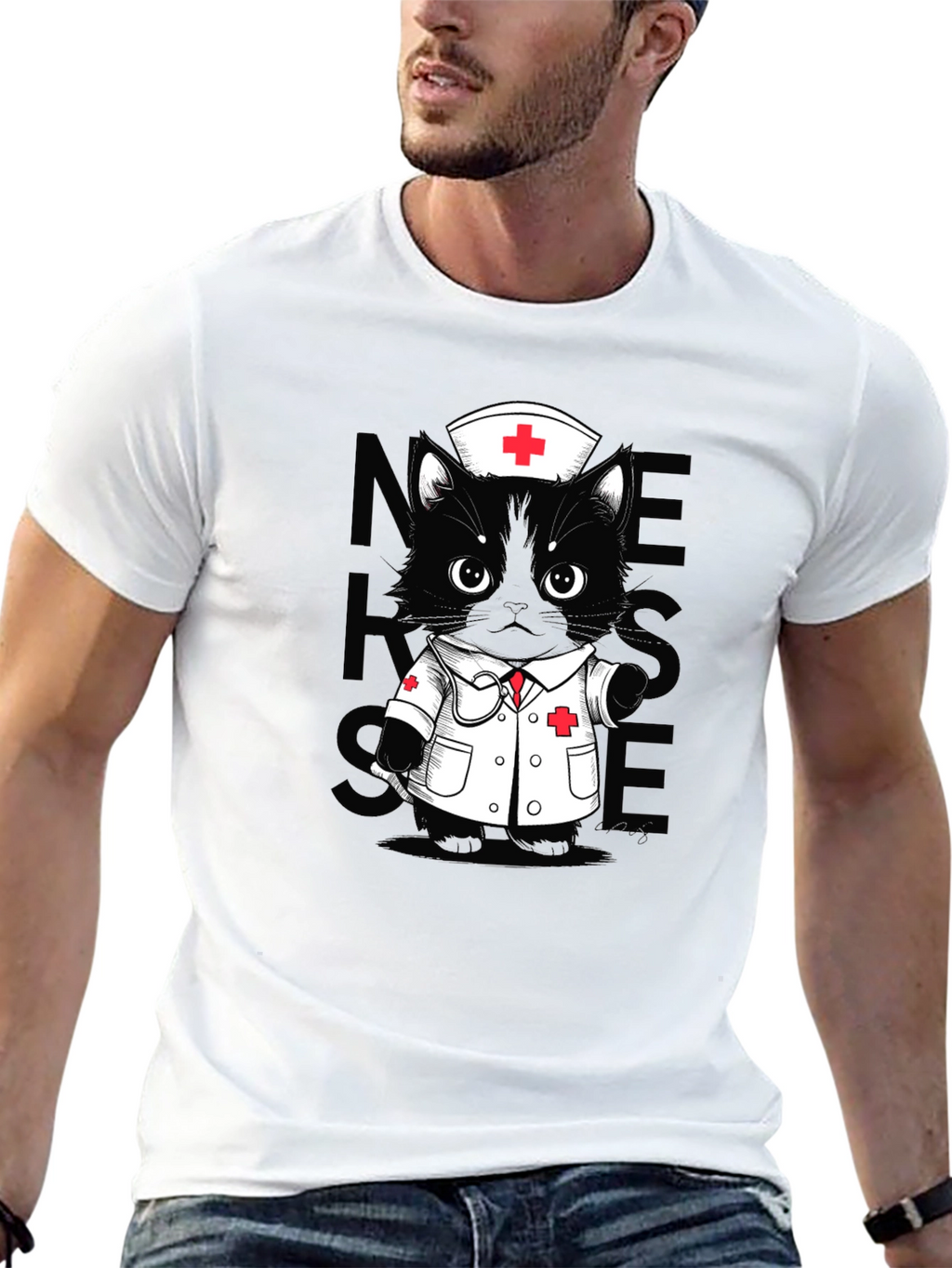Nurse Cat T-Shirt - Unisex Black Tee