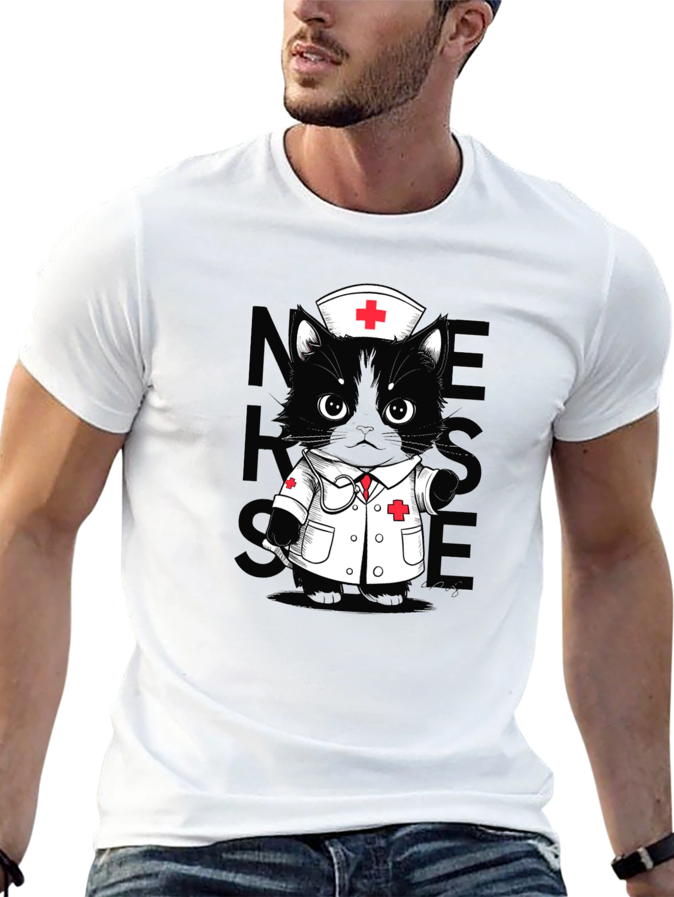 Nurse Cat T-Shirt - Unisex Black Tee