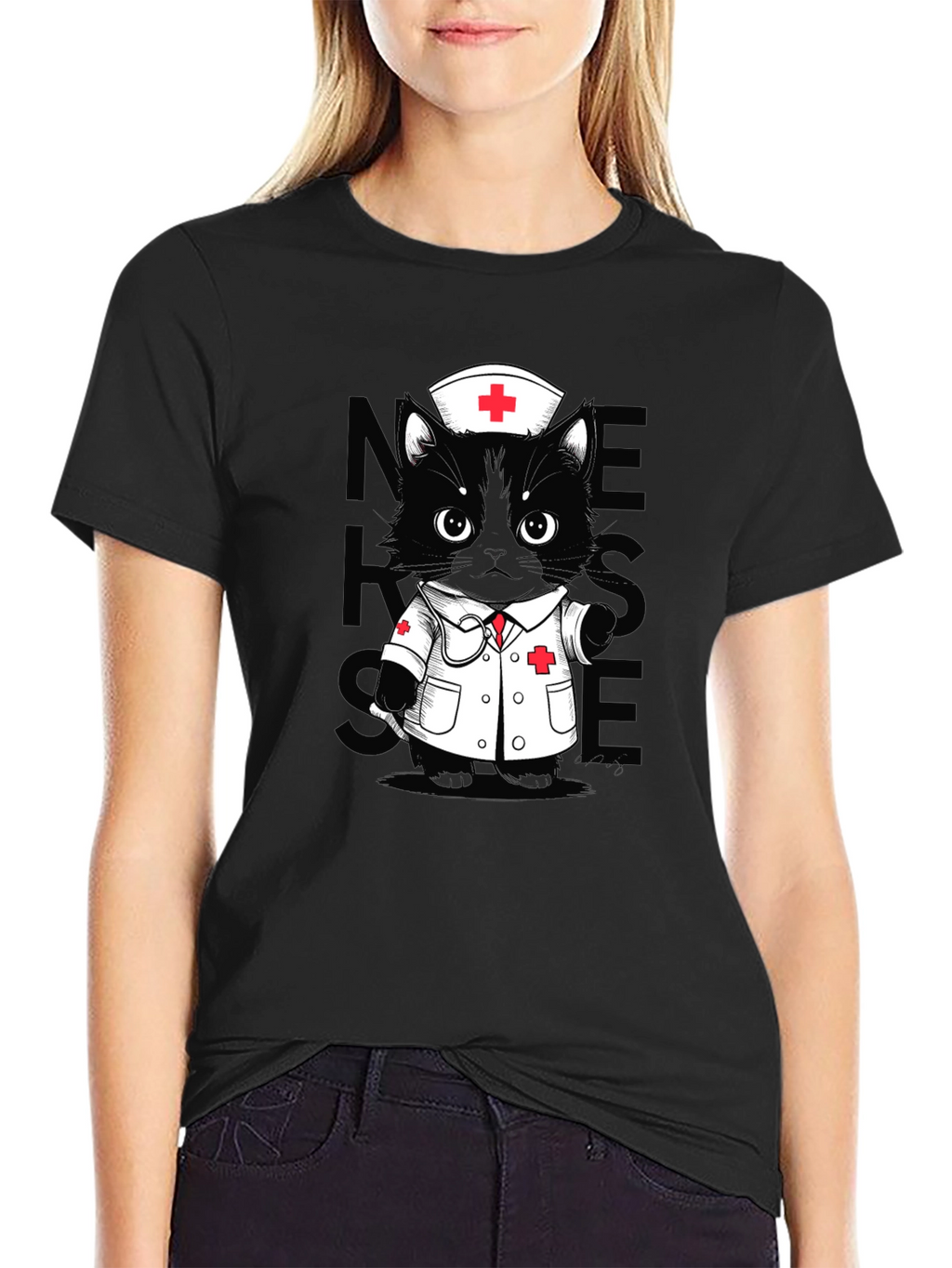 Nurse Cat T-Shirt - Unisex Black Tee