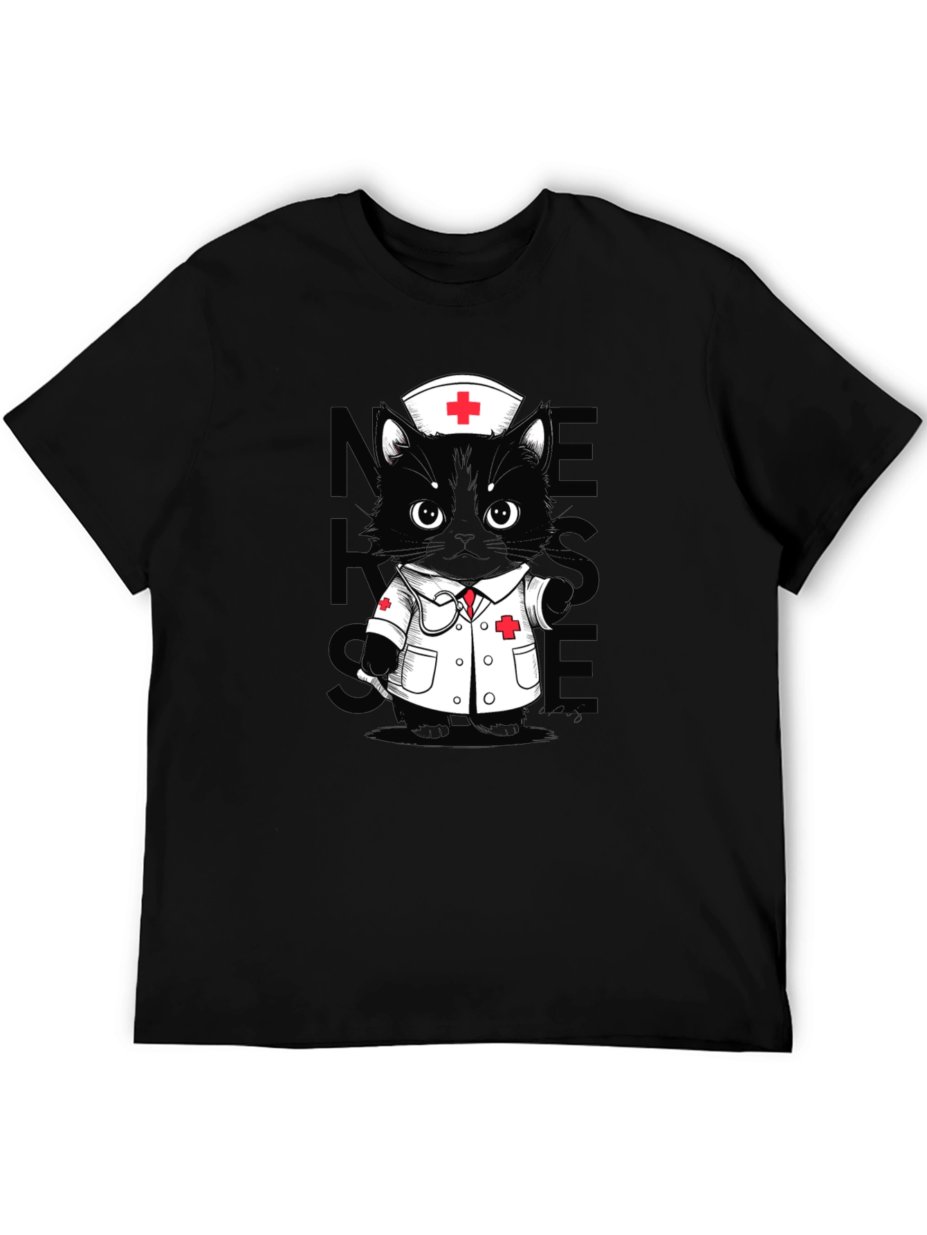 Nurse Cat T-Shirt - Unisex Black Tee