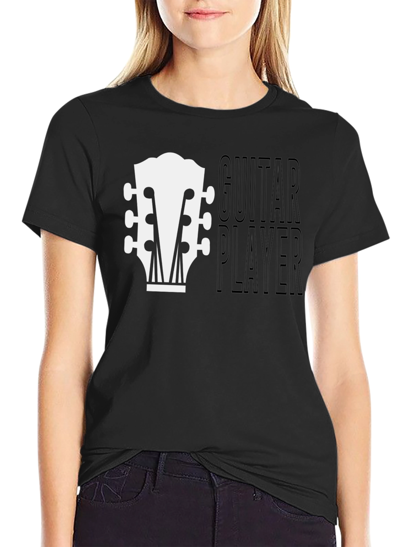 Guitar Player Graphic Tee - Black Cotton T-Shirt