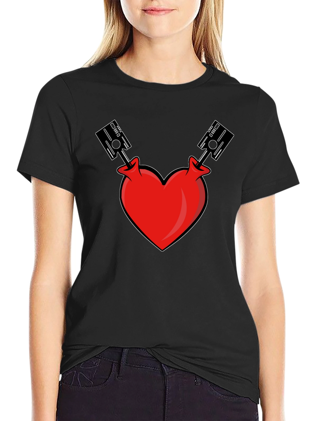 Heart Piston Graphic Tee - Black
