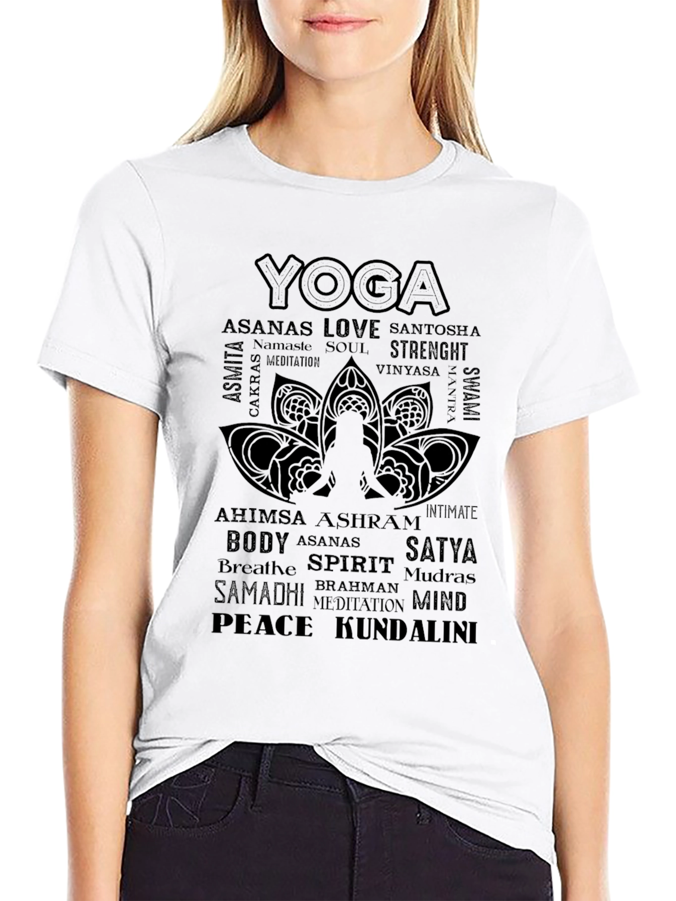 Yoga Word Art Graphic Tee - Black