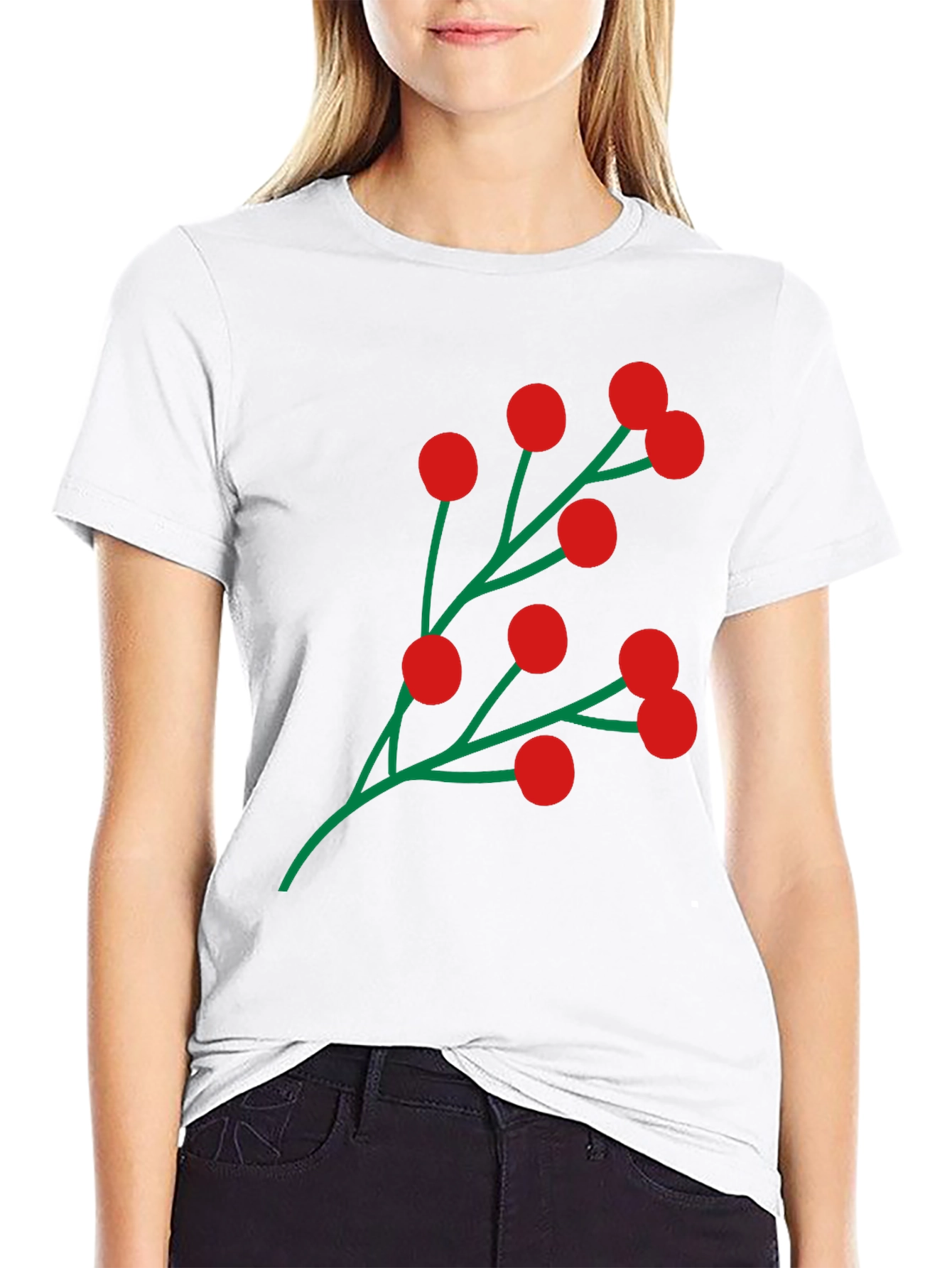 Holiday Berry Graphic Tee - Festive Black T-Shirt