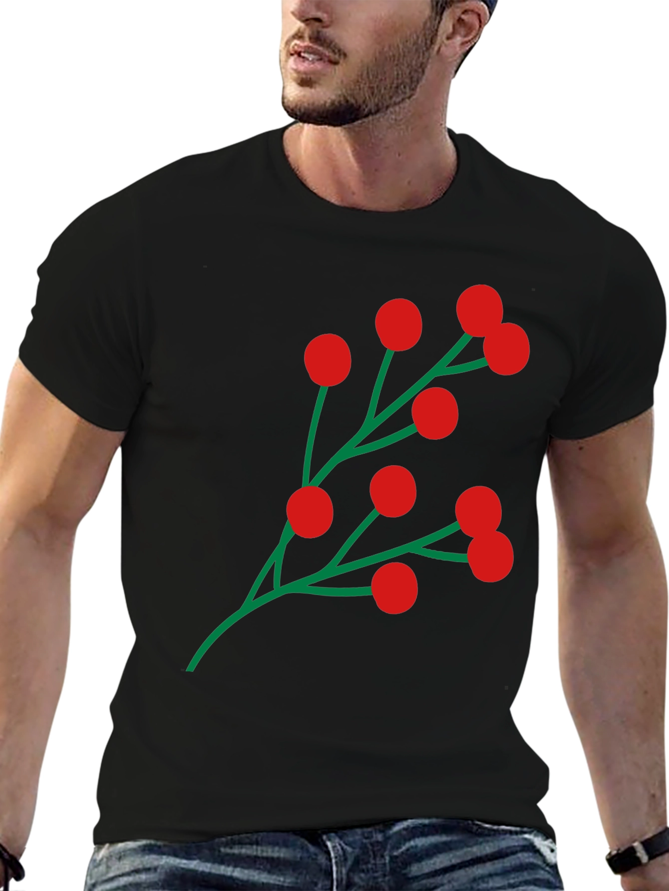 Holiday Berry Graphic Tee - Festive Black T-Shirt