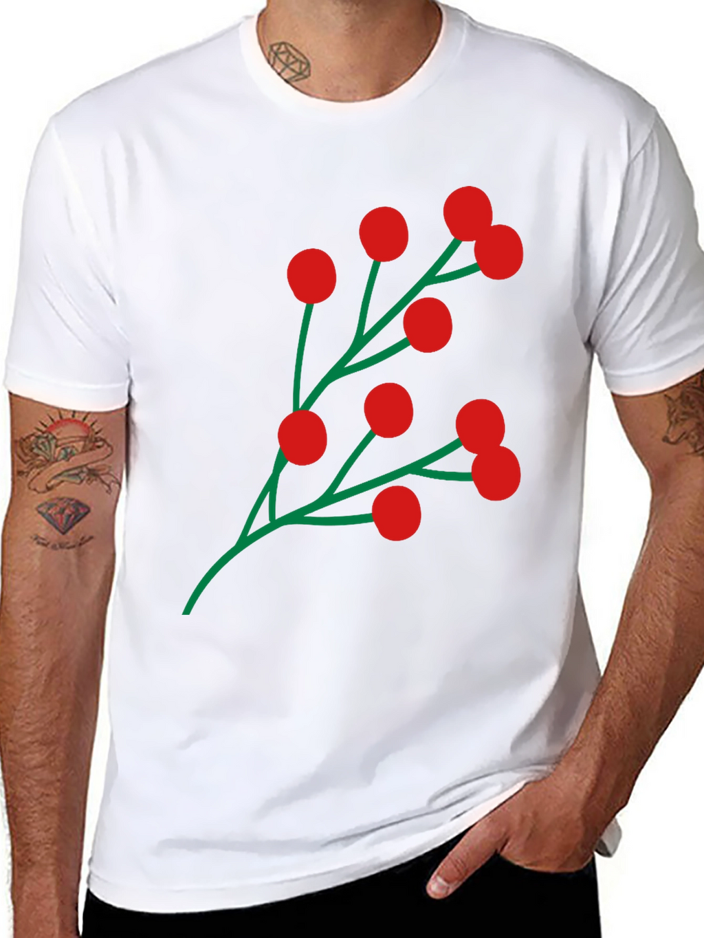 Holiday Berry Graphic Tee - Festive Black T-Shirt