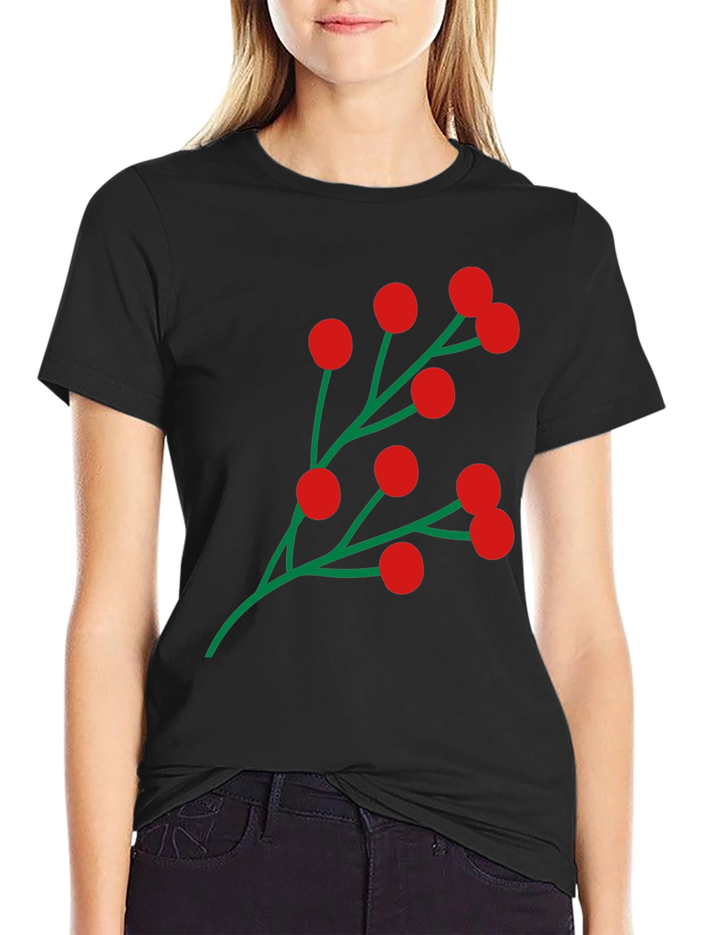 Holiday Berry Graphic Tee - Festive Black T-Shirt