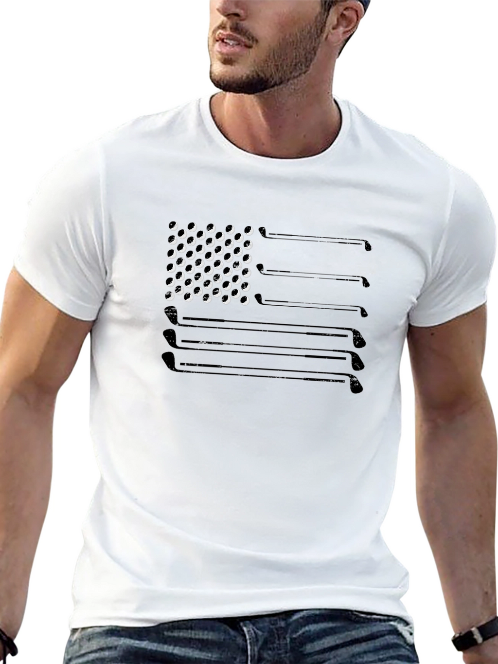 Golf Club Flag Tee - Black Graphic T-Shirt