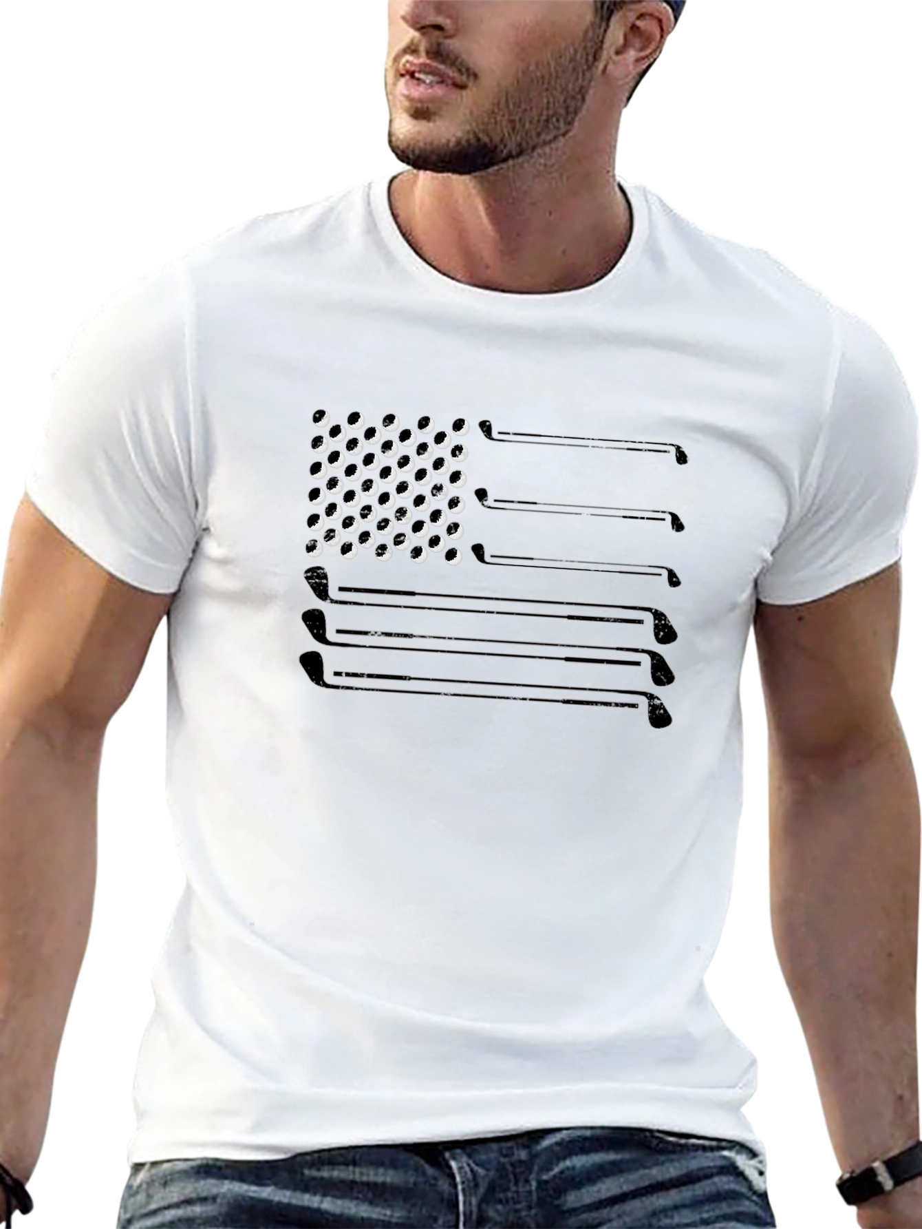 Golf Club Flag Tee - Black Graphic T-Shirt