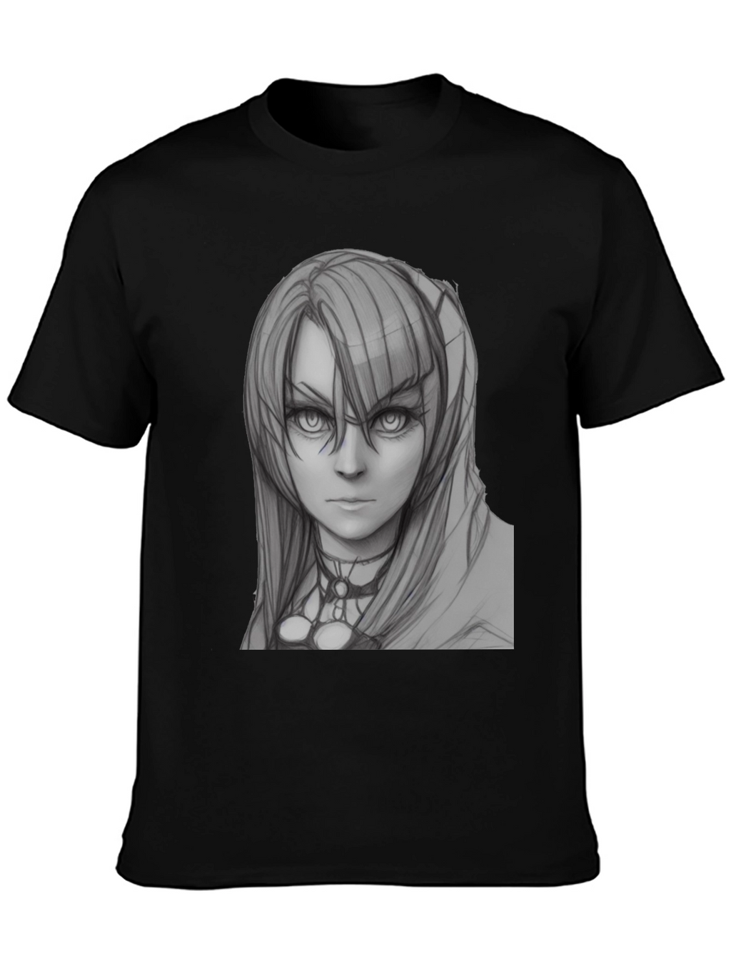 Anime Girl Sketch Black T-Shirt