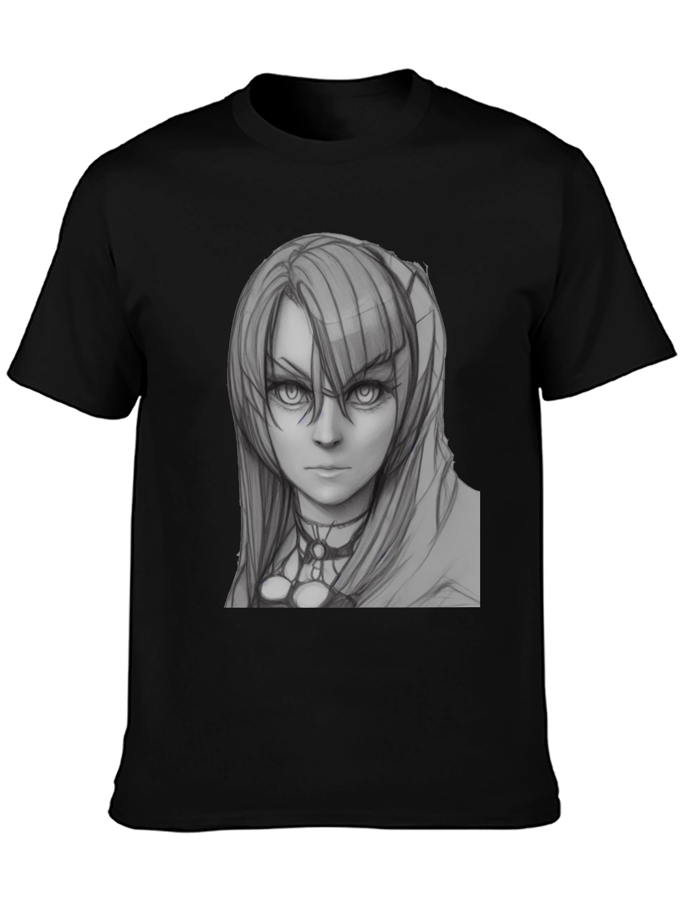 Anime Girl Sketch Black T-Shirt