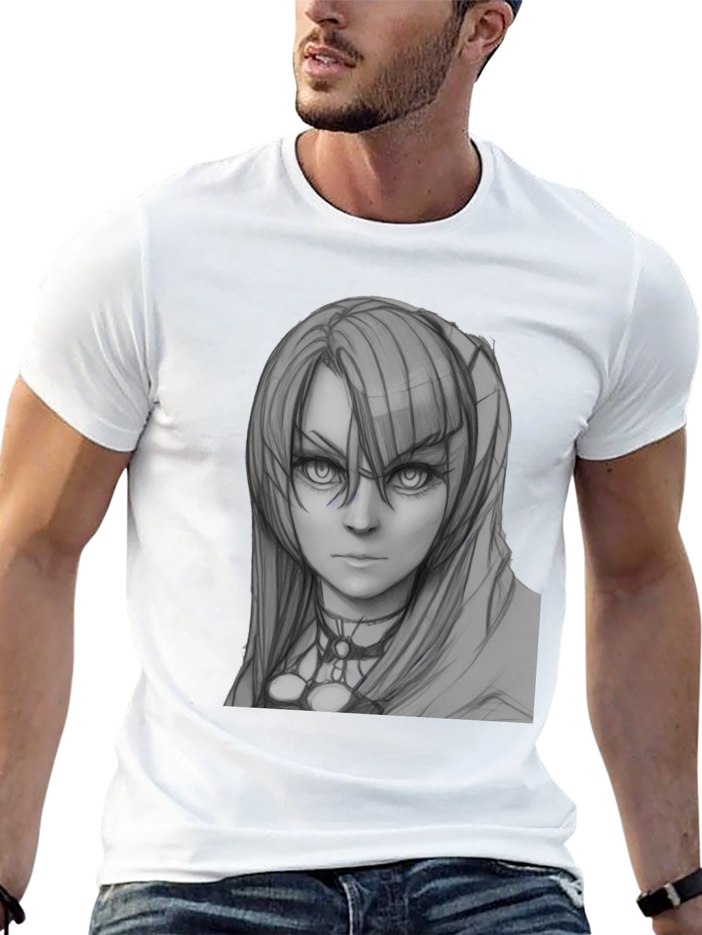 Anime Girl Sketch Black T-Shirt