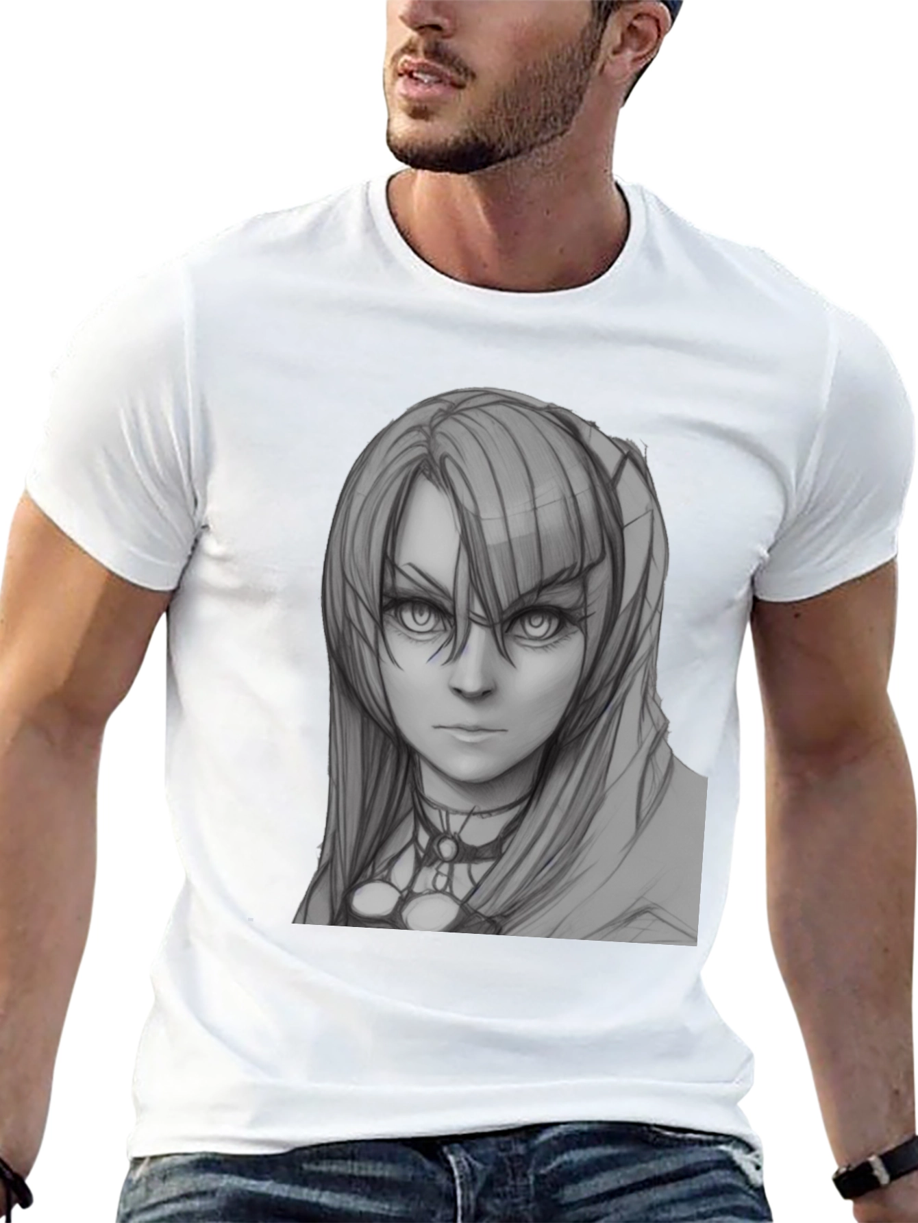 Anime Girl Sketch Black T-Shirt