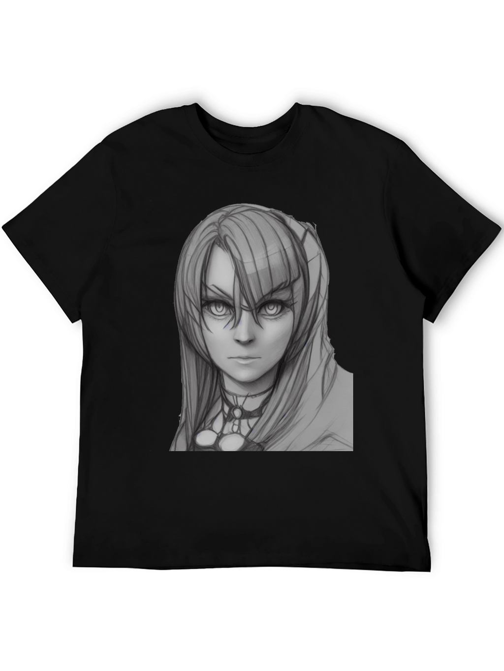 Anime Girl Sketch Black T-Shirt
