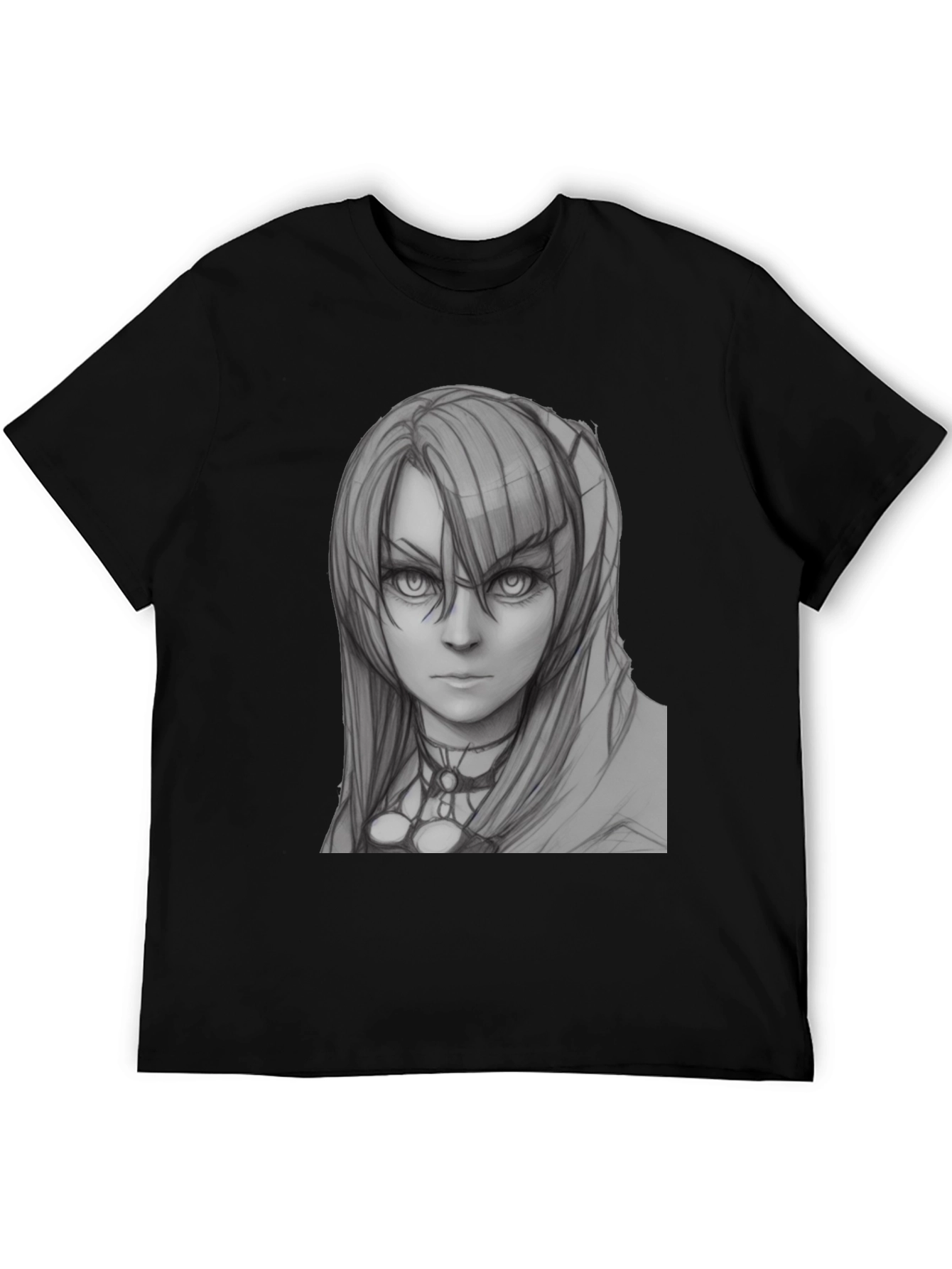 Anime Girl Sketch Black T-Shirt