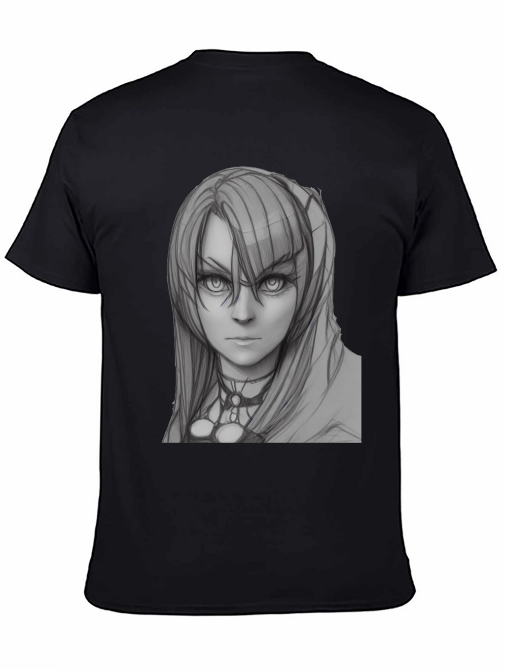 Anime Girl Sketch Black T-Shirt