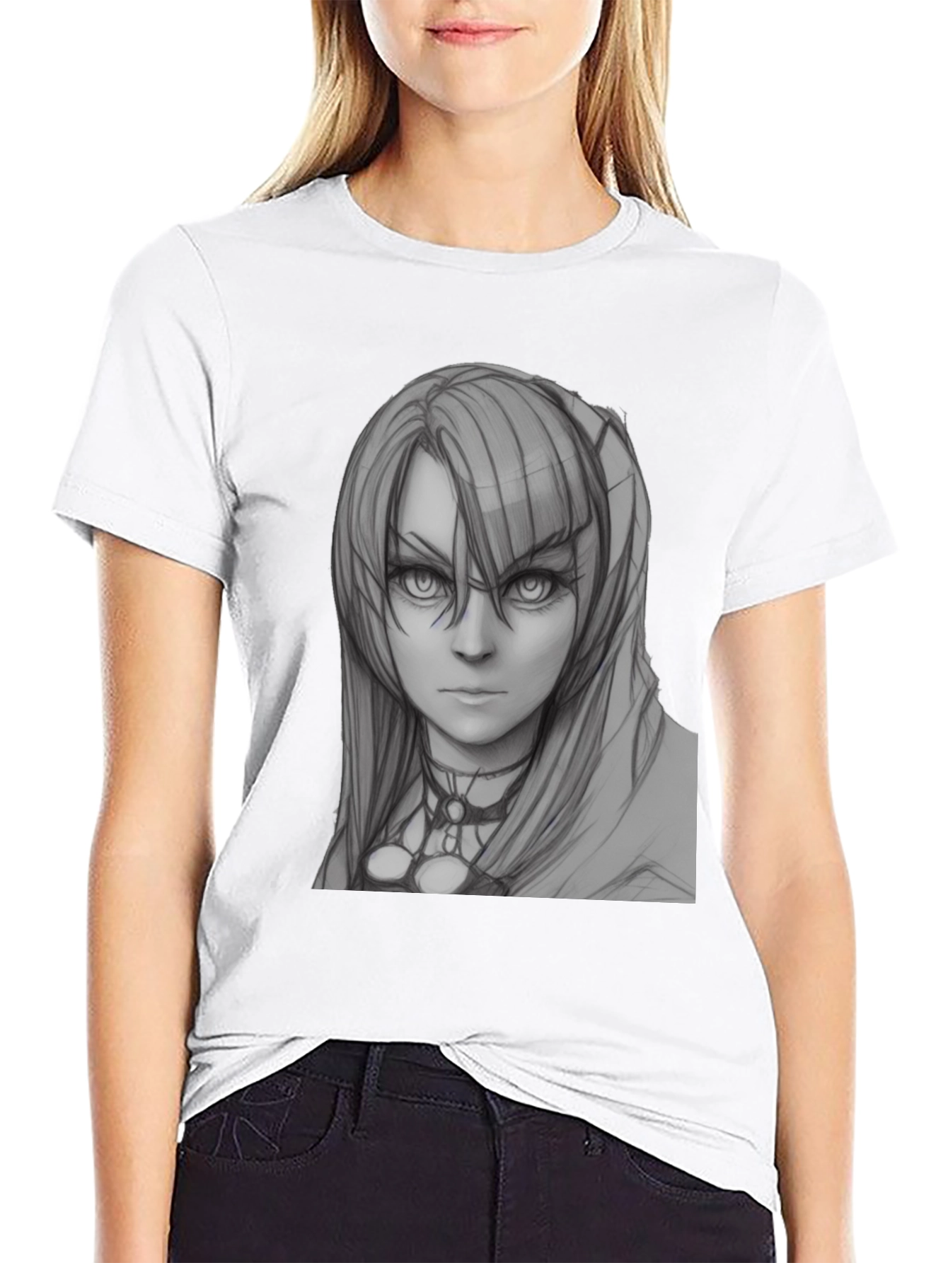 Anime Girl Sketch Black T-Shirt