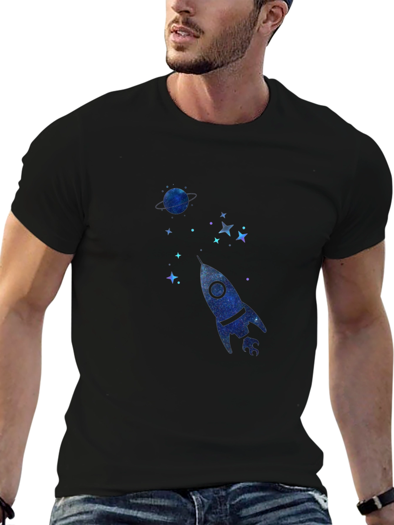 Cosmic Rocket Black T-Shirt