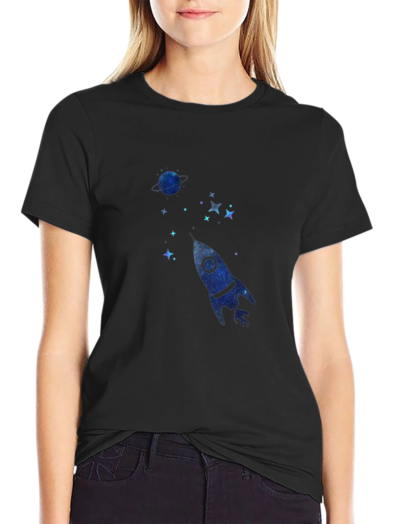 Cosmic Rocket Black T-Shirt