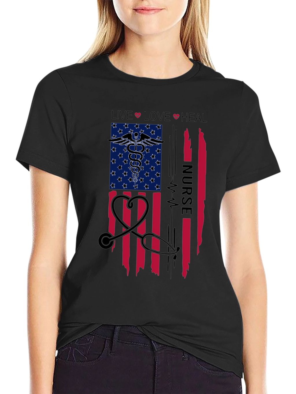 Nurse American Flag Graphic T-Shirt