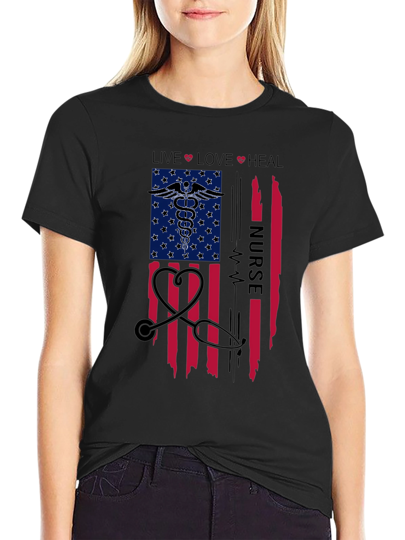 Nurse American Flag Graphic T-Shirt