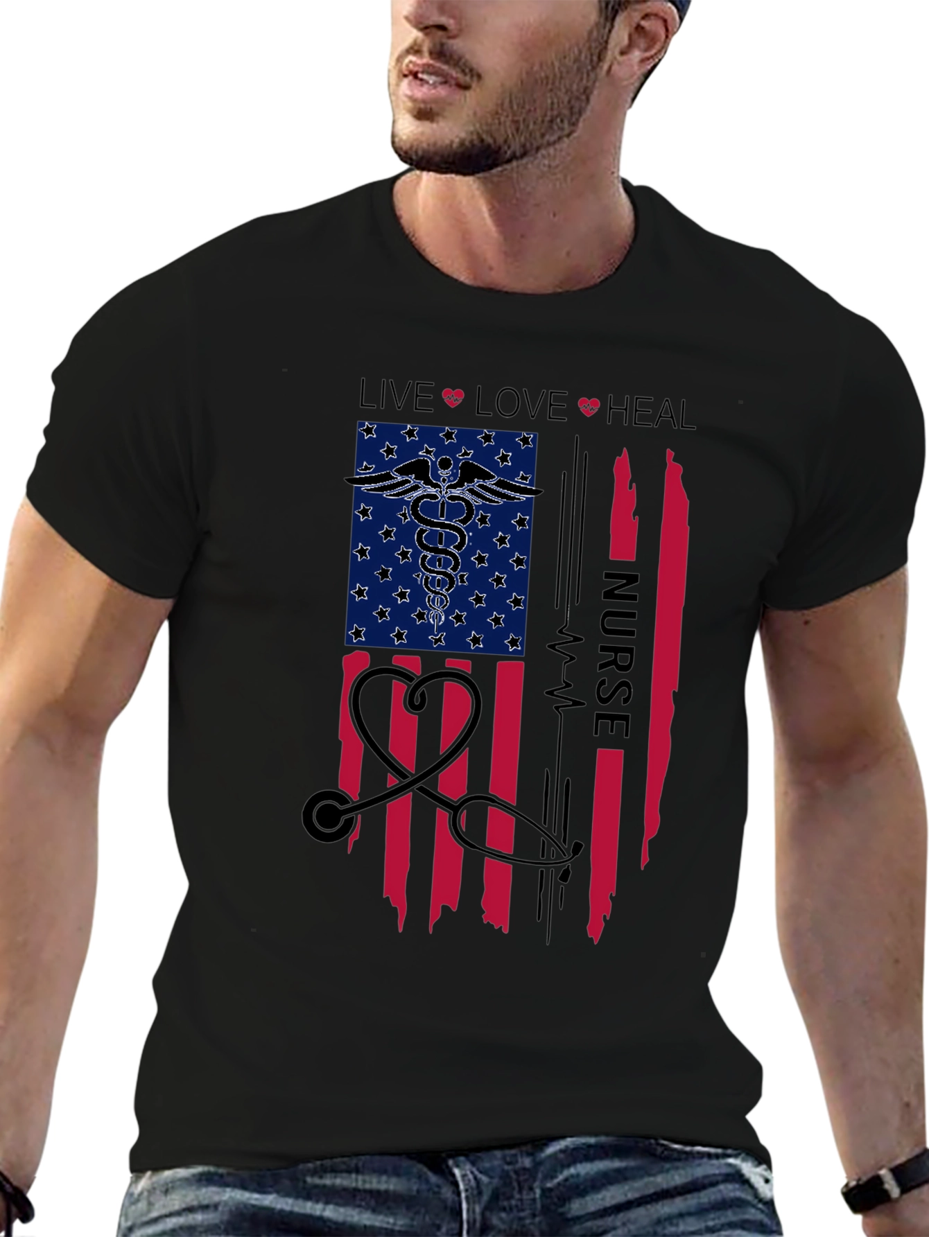 Nurse American Flag Graphic T-Shirt