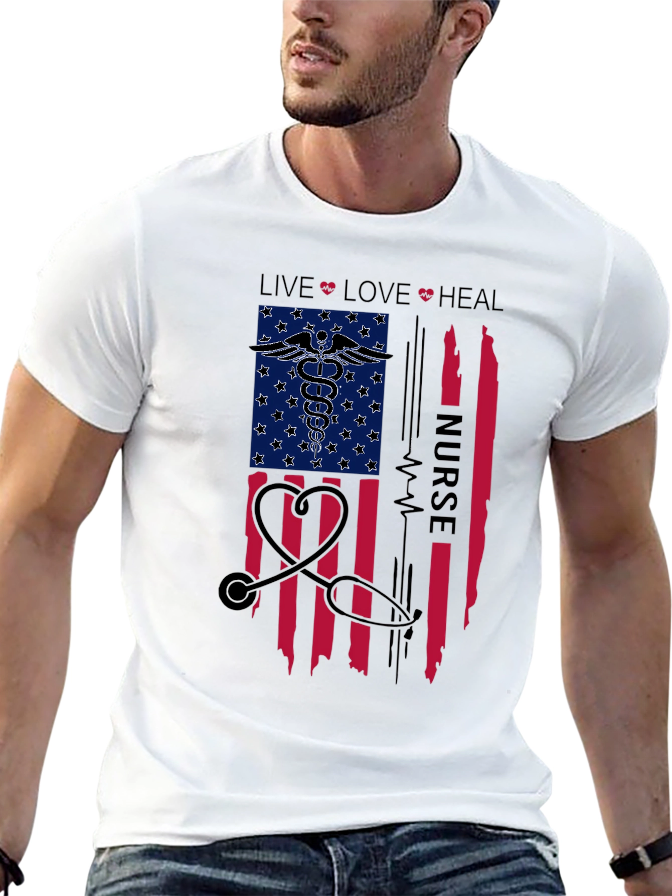 Nurse American Flag Graphic T-Shirt