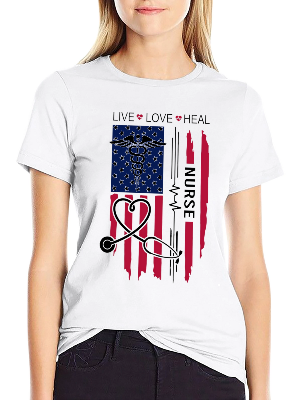 Nurse American Flag Graphic T-Shirt