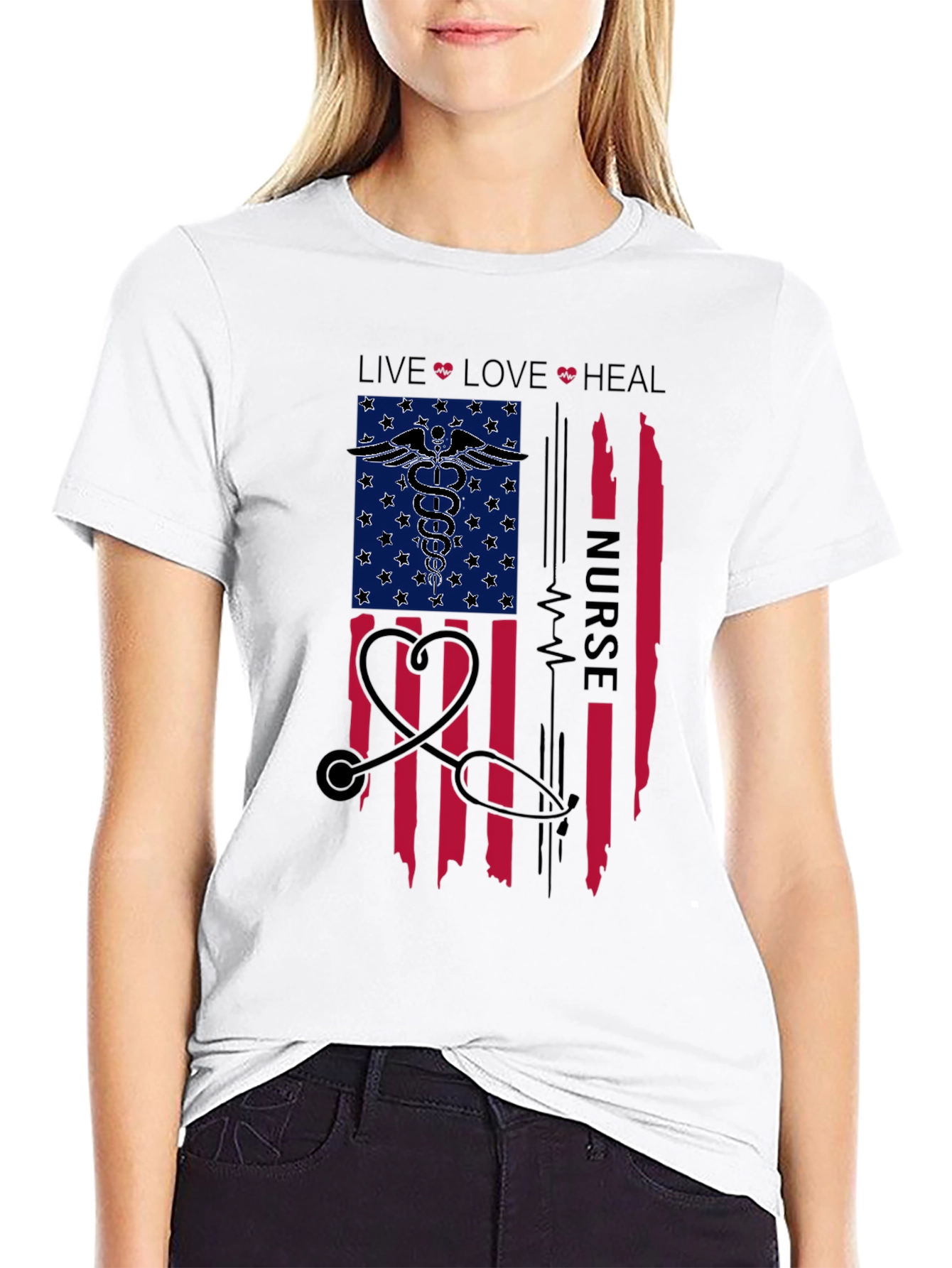 Nurse American Flag Graphic T-Shirt