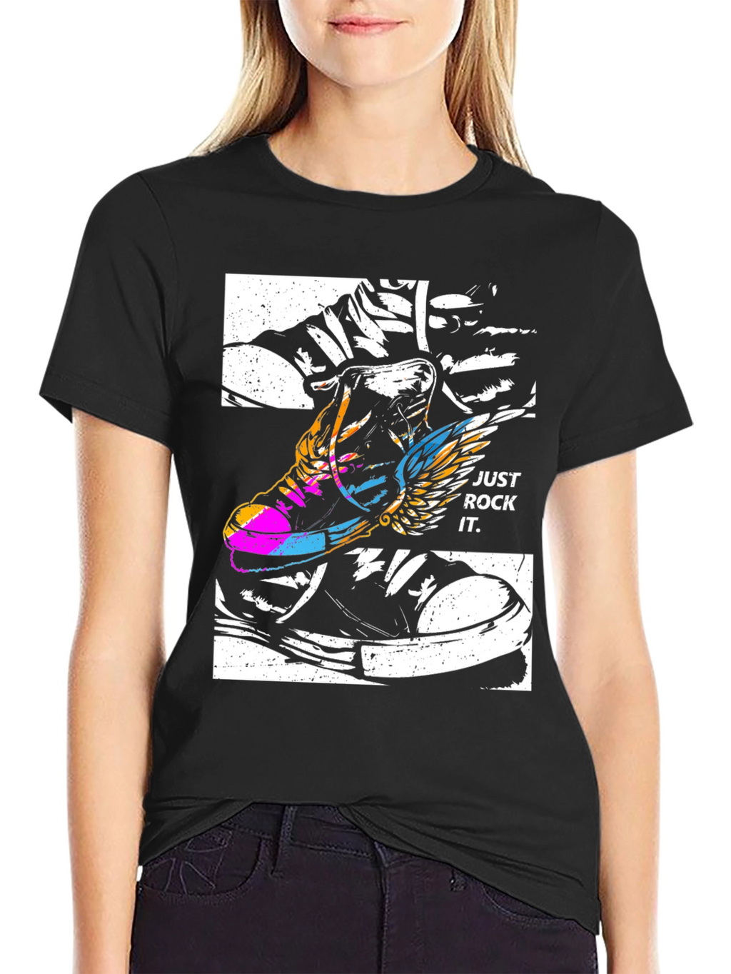 Just Rock It T-Shirt - Flying Sneaker Design
