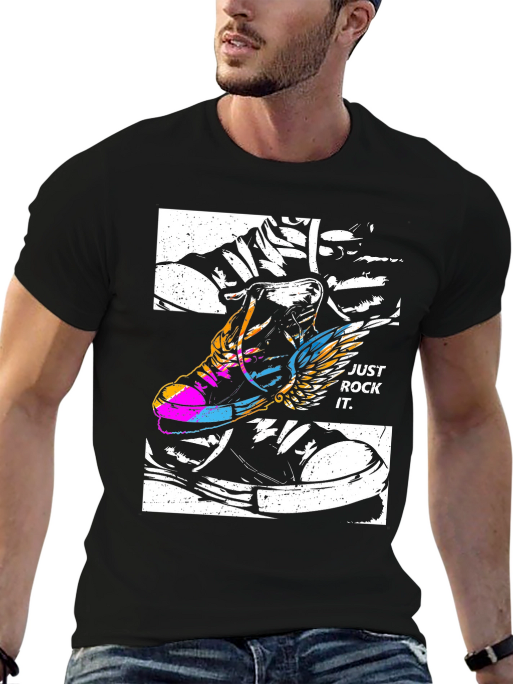 Just Rock It T-Shirt - Flying Sneaker Design