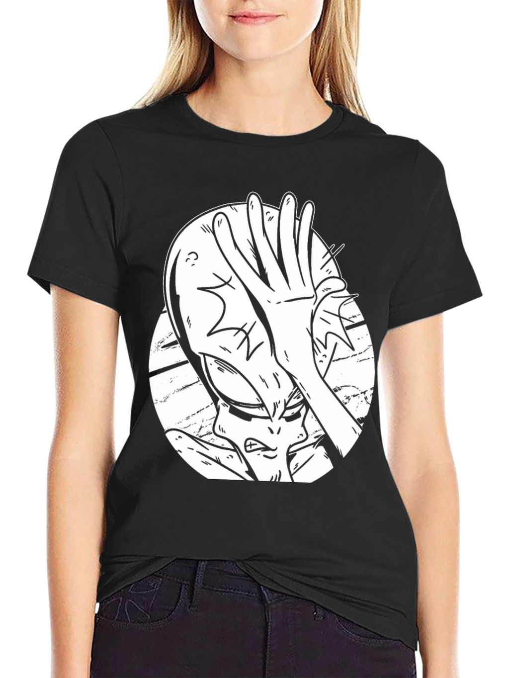 Alien Facepalm Graphic Tee - Black Cotton T-Shirt