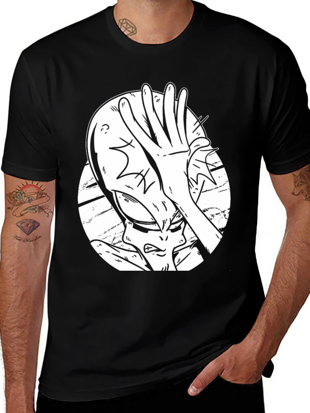 Alien Facepalm Graphic Tee - Black Cotton T-Shirt