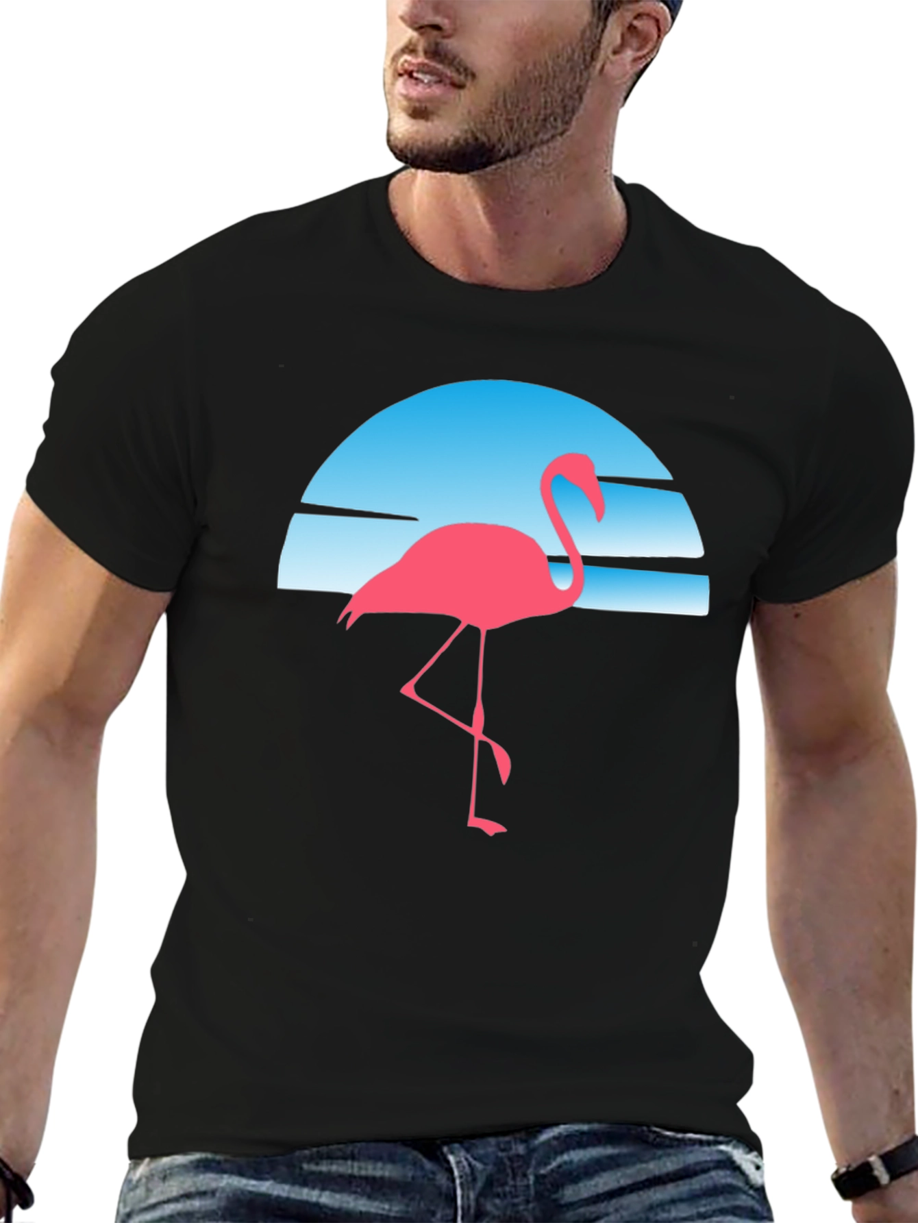 Retro Flamingo T-Shirt - Black Cotton Blend Tee