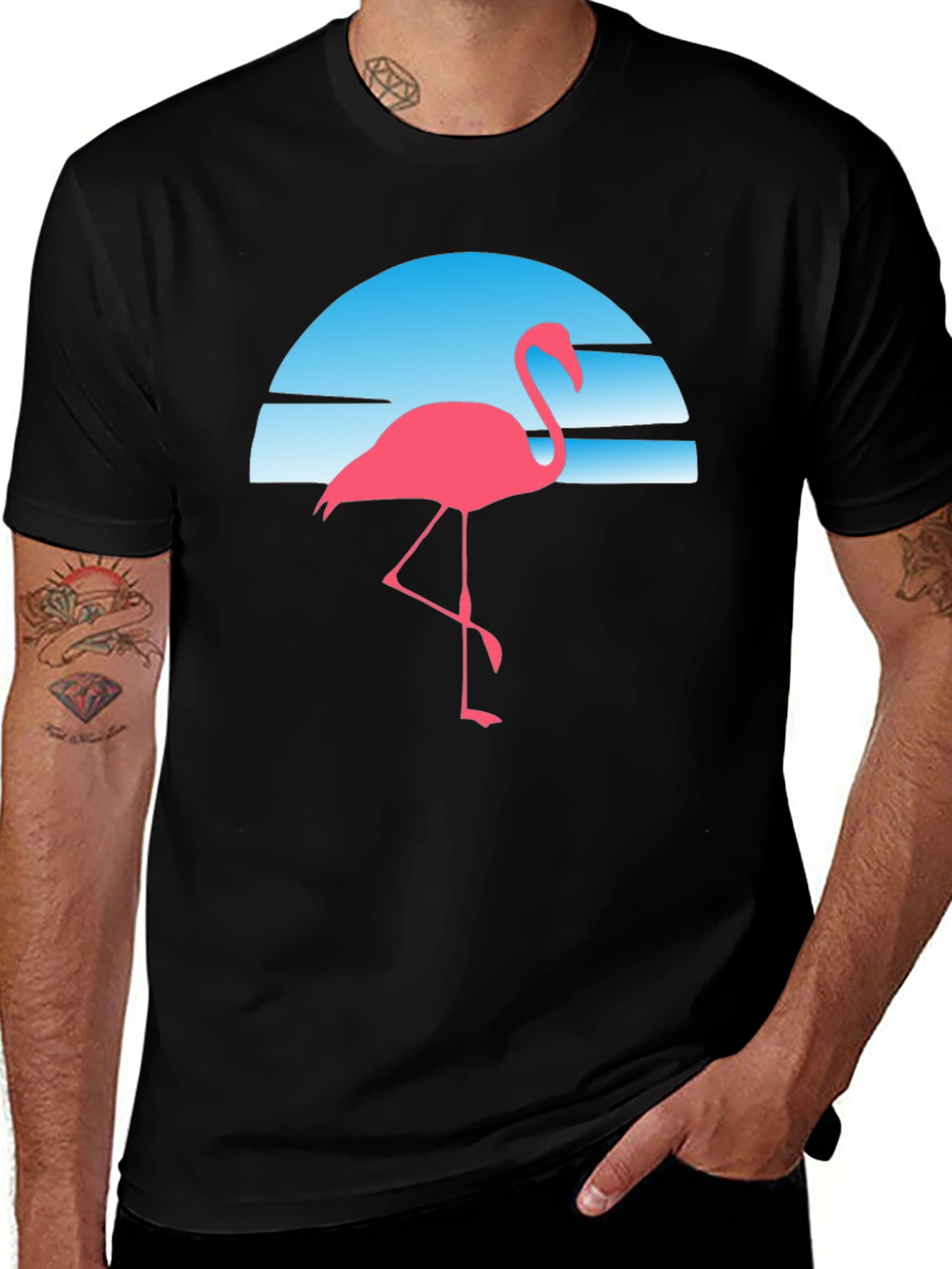Retro Flamingo T-Shirt - Black Cotton Blend Tee