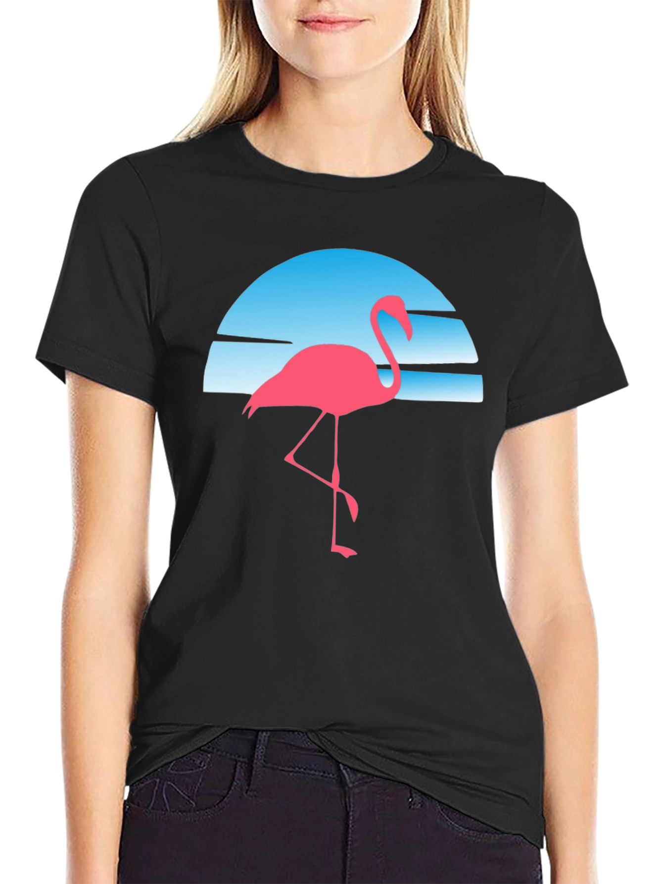 Retro Flamingo T-Shirt - Black Cotton Blend Tee
