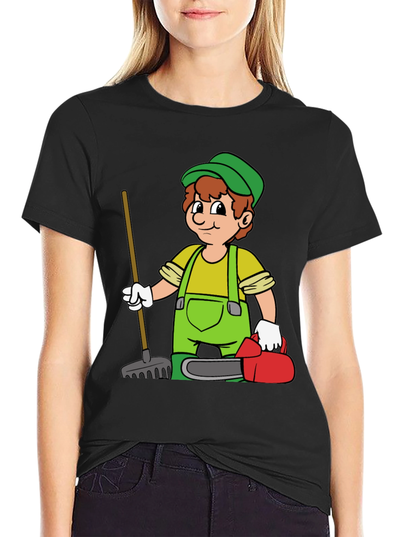 Cartoon Gardener T-Shirt - Black Graphic Tee